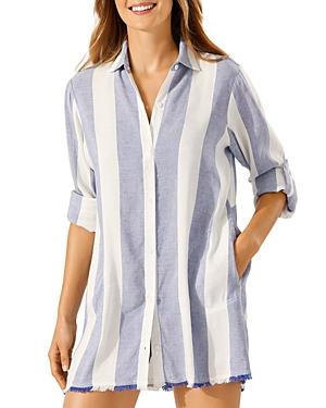 Tommy Bahama Rugby Beach Stripe Boyfriend Shirt Swim Coverup