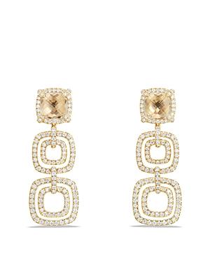 David Yurman Chatelaine Pave Bezel Triple Drop Earrings With Champagne Citrine And Diamonds In 18k Gold
