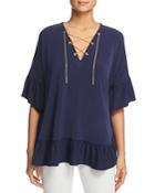 Michael Michael Kors Ruffle-trimmed Chain Lace-up Top
