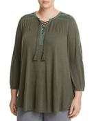 Lucky Brand Plus Lace-up Front Peasant Blouse