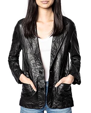 Zadig & Voltaire Van Cuir Crinkled Leather Blazer