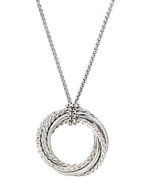 David Yurman Sterling Silver Crossover Pendant Necklace With Diamonds, 18