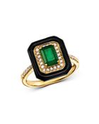 Bloomingdale's Emerald, Black Onyx & Diamond Square Cocktail Ring In 14k Yellow Gold - 100% Exclusive