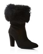 Delman Lexie Suede And Shearling Cuff High Heel Booties