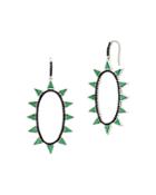 Freida Rothman Industrial Finish Spiked Oval Open Hoop Earrings In Rhodium-plated Sterling Silver