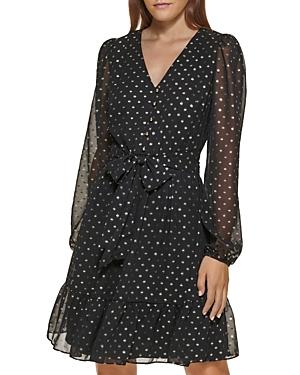 Karl Lagerfeld Paris Metallic Dot Chiffon Dress