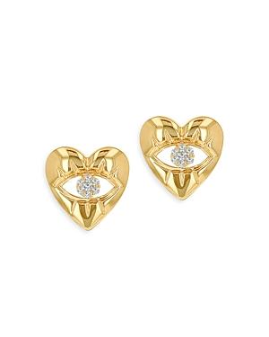 Moon & Meadow 14k Yellow Gold Diamond Accent Evil Eye Heart Stud Earrings