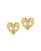 Moon & Meadow 14k Yellow Gold Diamond Accent Evil Eye Heart Stud Earrings