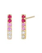 Rachel Reid 14k Yellow Gold Ruby, Pink Sapphire & Diamond Ombre Vertical Bar Stud Earrings