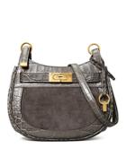 Tory Burch Lee Radziwill Small Embossed Leather & Suede Saddle Bag
