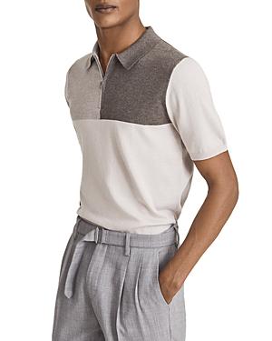 Reiss Port Wool & Cotton Color Blocked Regular Fit Half Zip Polo Shirt