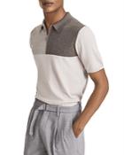 Reiss Port Wool & Cotton Color Blocked Regular Fit Half Zip Polo Shirt