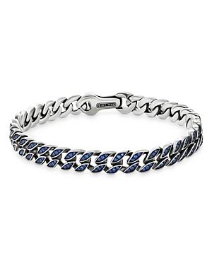 David Yurman Sterling Silver Curb Chain Bracelet With Blue Sapphires