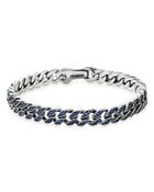 David Yurman Sterling Silver Curb Chain Bracelet With Blue Sapphires