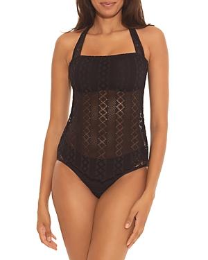 Becca By Rebecca Virtue Crochet Overlay Tankini Top