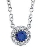 Moon & Meadow 14k White Gold Blue Sapphire & Diamond Halo Pendant Necklace, 18 - 100% Exclusive