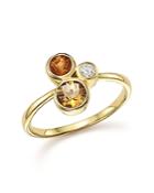 Citrine And Diamond 3 Stone Ring In 14k Yellow Gold