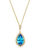 Bloomingdale's Swiss Blue Topaz & Diamond Teardrop Pendant Necklace In 14k Yellow Gold, 18 - 100% Exclusive