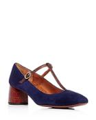 Chie Mihara Women's T-strap Leather & Suede Block-heel Pumps