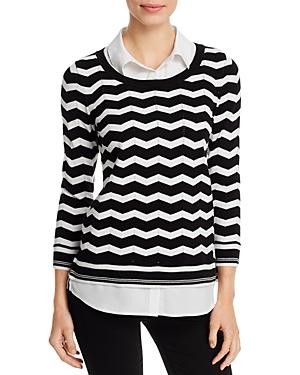 Karl Lagerfeld Paris Chevron Faux Shirt Underlay Sweater