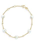 Bloomingdale's Freshwater Pearl & Diamond Bezel Bracelet In 14k Yellow Gold - 100% Exclusive