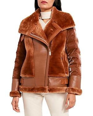 Dawn Levy Leather Shearling Mixed Media Moto Jacket