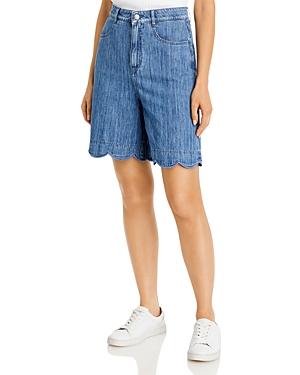 Boss Scalloped Hem Denim Shorts In Blue