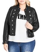 City Chic Plus Faux Leather Military Jacket