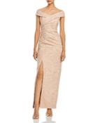 Aidan Mattox Pleated Off The Shoulder Jacquard Gown