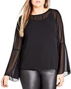 City Chic Sheer Bell-sleeve Top