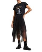 Allsaints Veena Metallic Pleated Tulle Asymmetric Midi Skirt