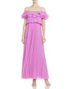 Halston Heritage Pleated Cold-shoulder Gown