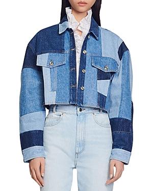Sandro Natie Patchwork Cropped Denim Jacket