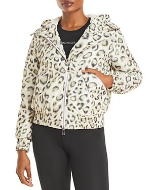 Moncler Aldib Leopard Print Hooded Down Bomber Jacket