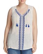 Lucky Brand Plus Embroidered Tassel Tank