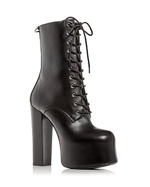 Saint Laurent Women's Mina Platform High Heel Mid Calf Boots