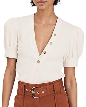 Derek Lam 10 Crosby Heather V-neck Puff Sleeve Top
