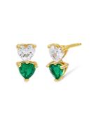 Adinas Jewels Cubic Zirconia Double Heart Stud Earrings