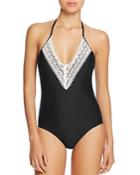 Ella Moss Lace Trimmed Halter One Piece Swimsuit