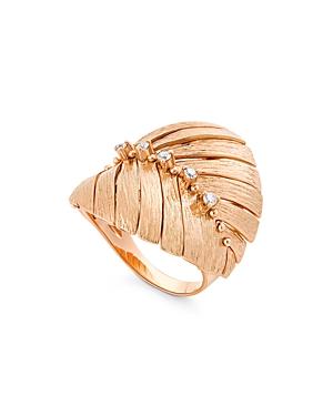 Hueb 18k Rose Gold Bahia Diamond Leaf Frond Statement Ring