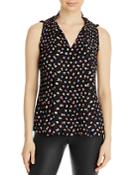 T Tahari Floral Print Pleated Tie Neck Top
