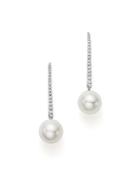Bloomingdale's Cultured Freshwater Pearl & Pave Diamond Earrings In 14k White Gold - 100% Exclusive