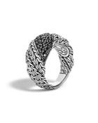 John Hardy Classic Chain Sterling Silver Lava Flat Twisted Chain Ring With Black Sapphire