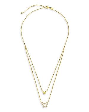 Sterling Forever Pave Butterfly Layered Pendant Necklace, 16-18
