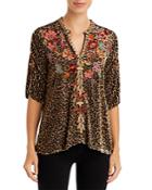 Johnny Was Taline Leopard Print Embroidered Top