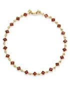 Garnet Station Bracelet In 14k Yellow Gold