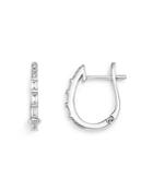 Diamond Round And Baguette Huggie Hoop Earrings In 14k White Gold, .25 Ct. T.w. - 100% Exclusive