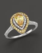 Yellow And White Diamond Pear Shaped Ring In 18k White And Yellow Gold - 100% Exclusive