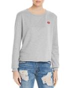 Honey Punch Lips Embroidered Distressed Sweatshirt