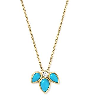 Zoe Chicco 14k Yellow Gold Pendant Necklace With Turquoise And Diamond, 16